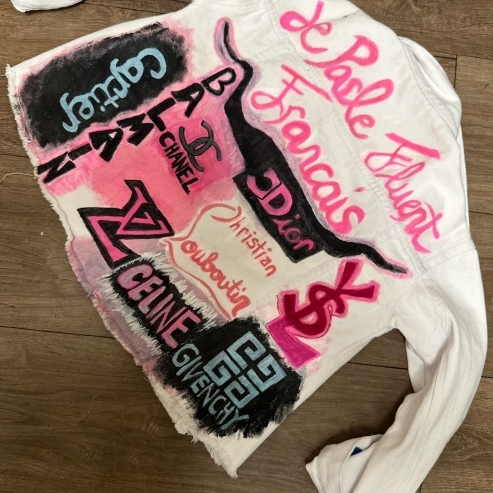 Custom painted white denim size medium Jean jacket “ - Picture 16 of 16